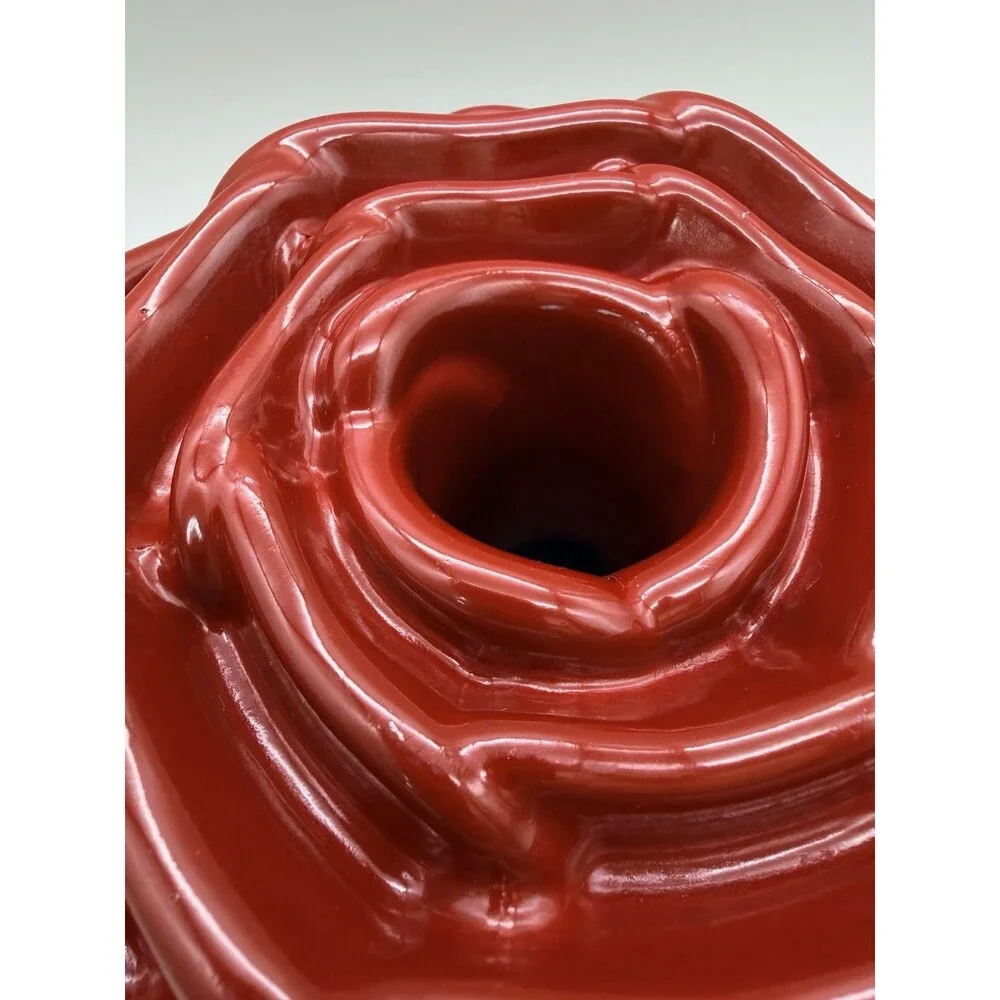 Nordic Ware Rose Bundt Pan Red Cast Aluminum 10 Cup Nonstick Cake Mold USA 9